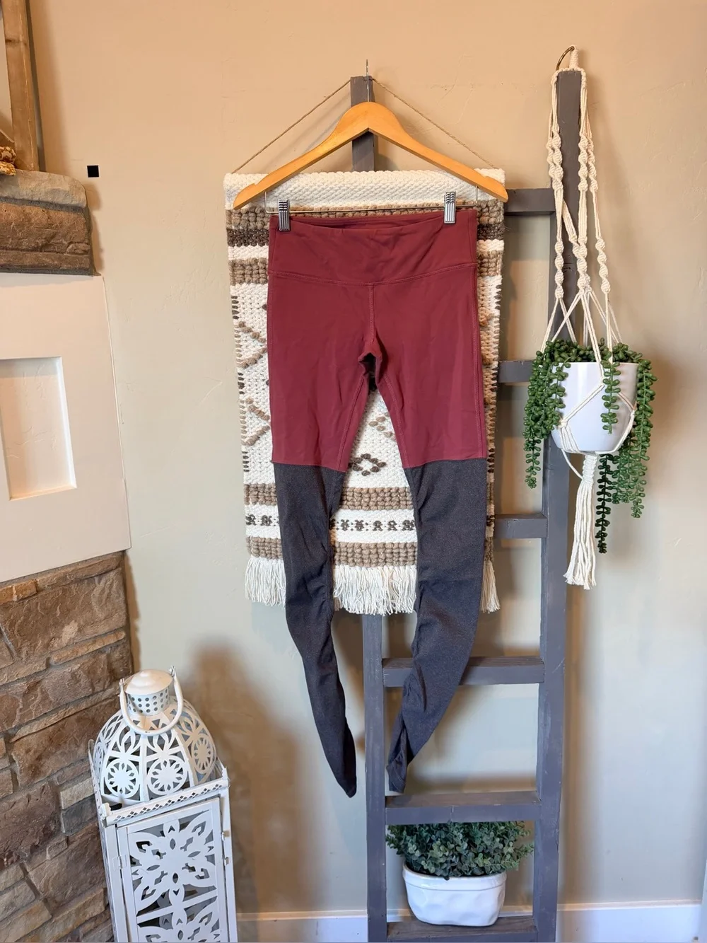 Alo Yoga Goddess Leggings Colorblock Mauve Pink Grey Ribbed Size S #inv254